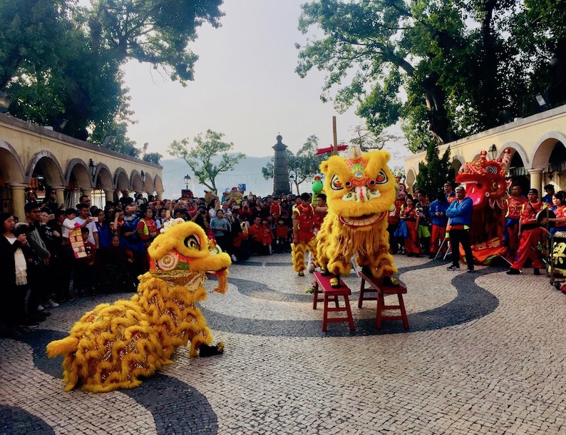 Chinese New Year dragon dance Coloane Village Macau.