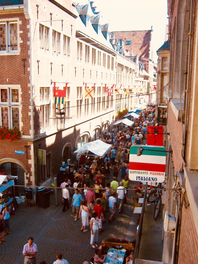 Muntstraat Bar and restaurant Street Leuven Belgium.