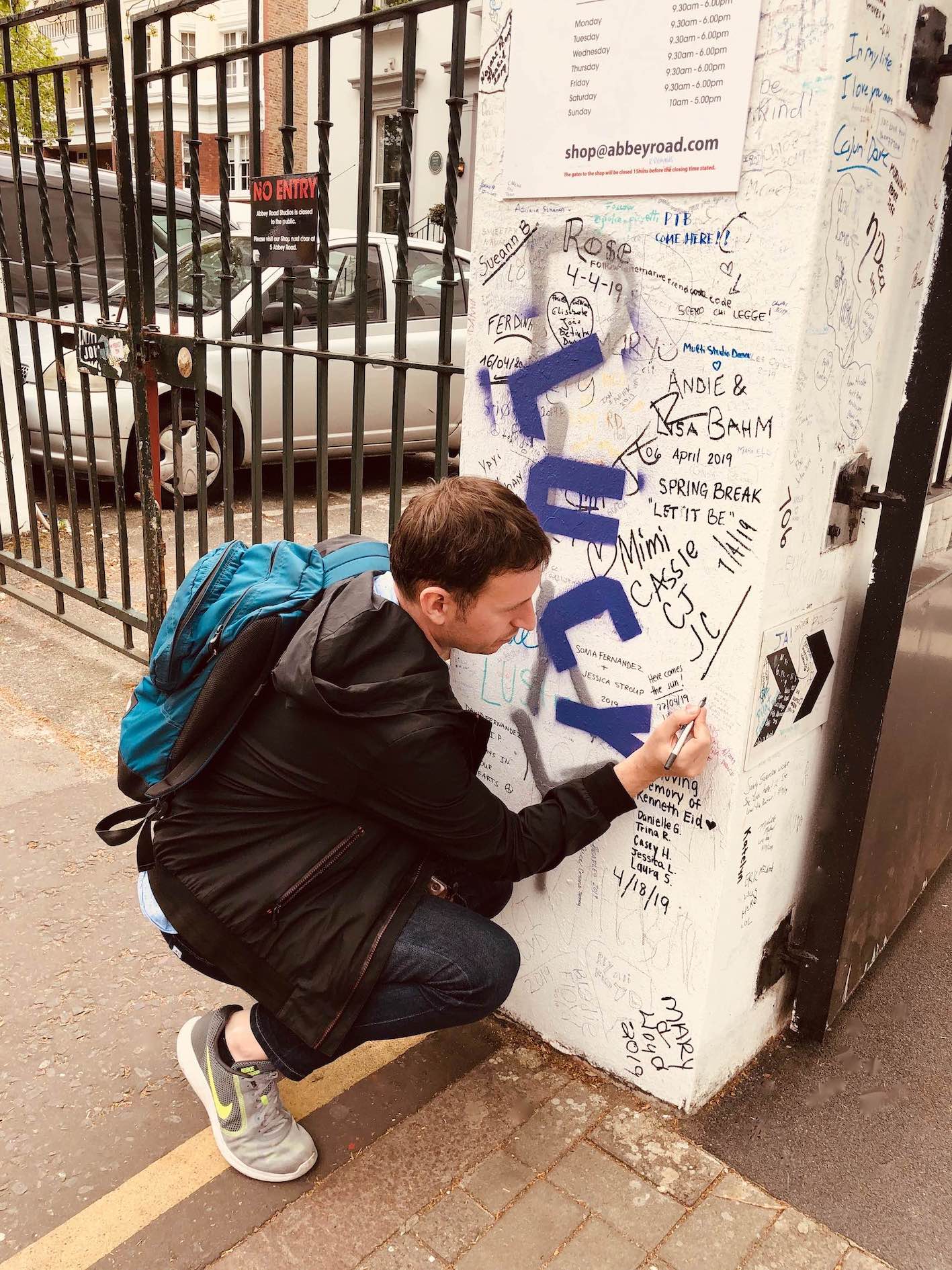 Signing the wall at Abbey Road Studios