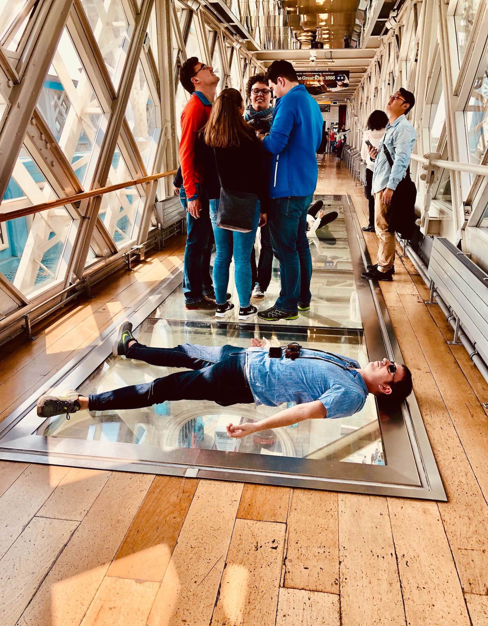 Glass floor Tower Bridge London.