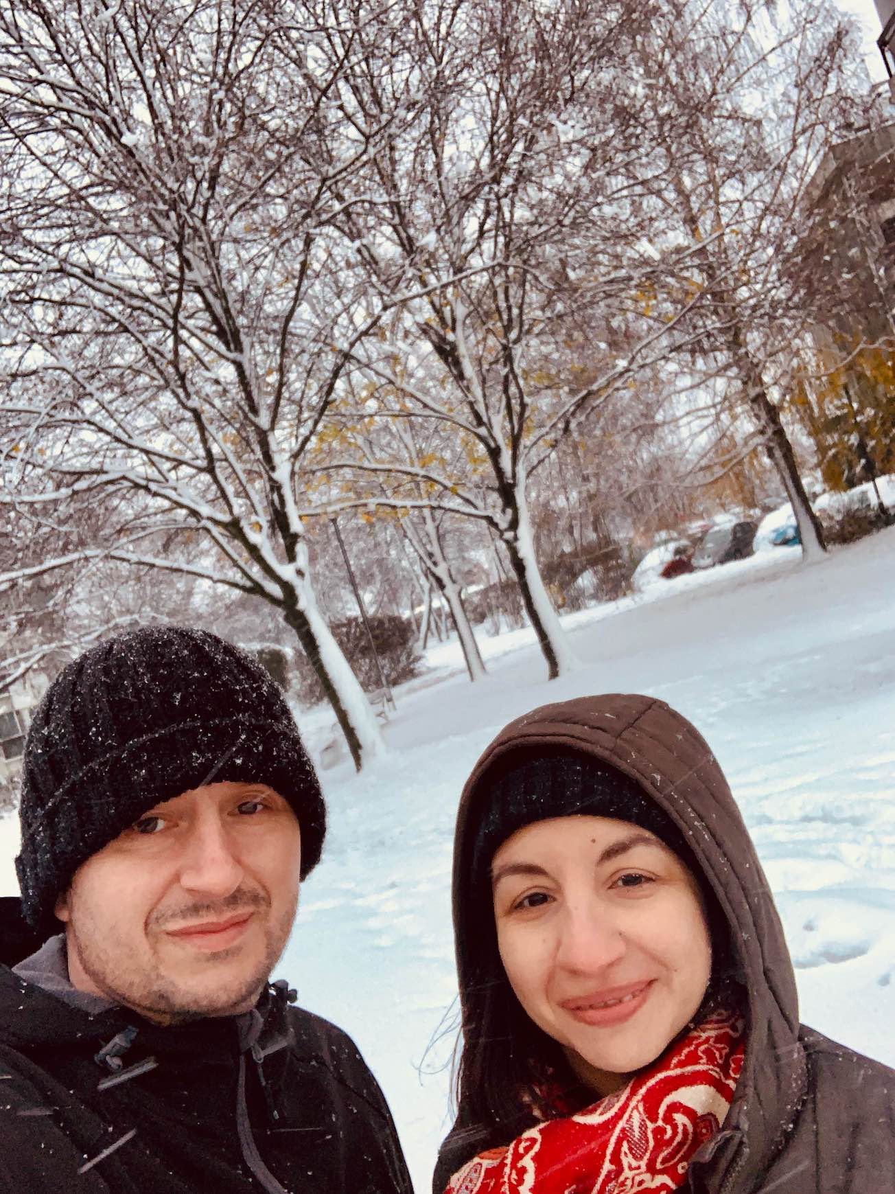 Snowy day in Obrenovac Serbia.