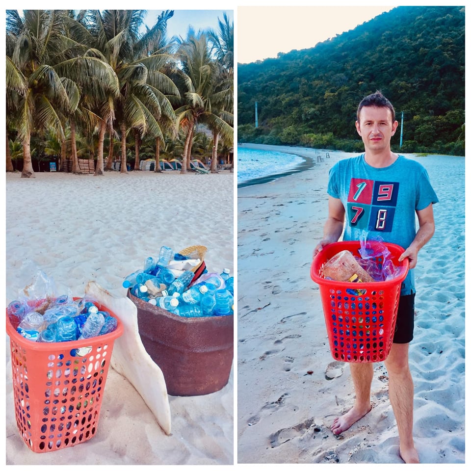Beach cleaning Cham Island Vietnam