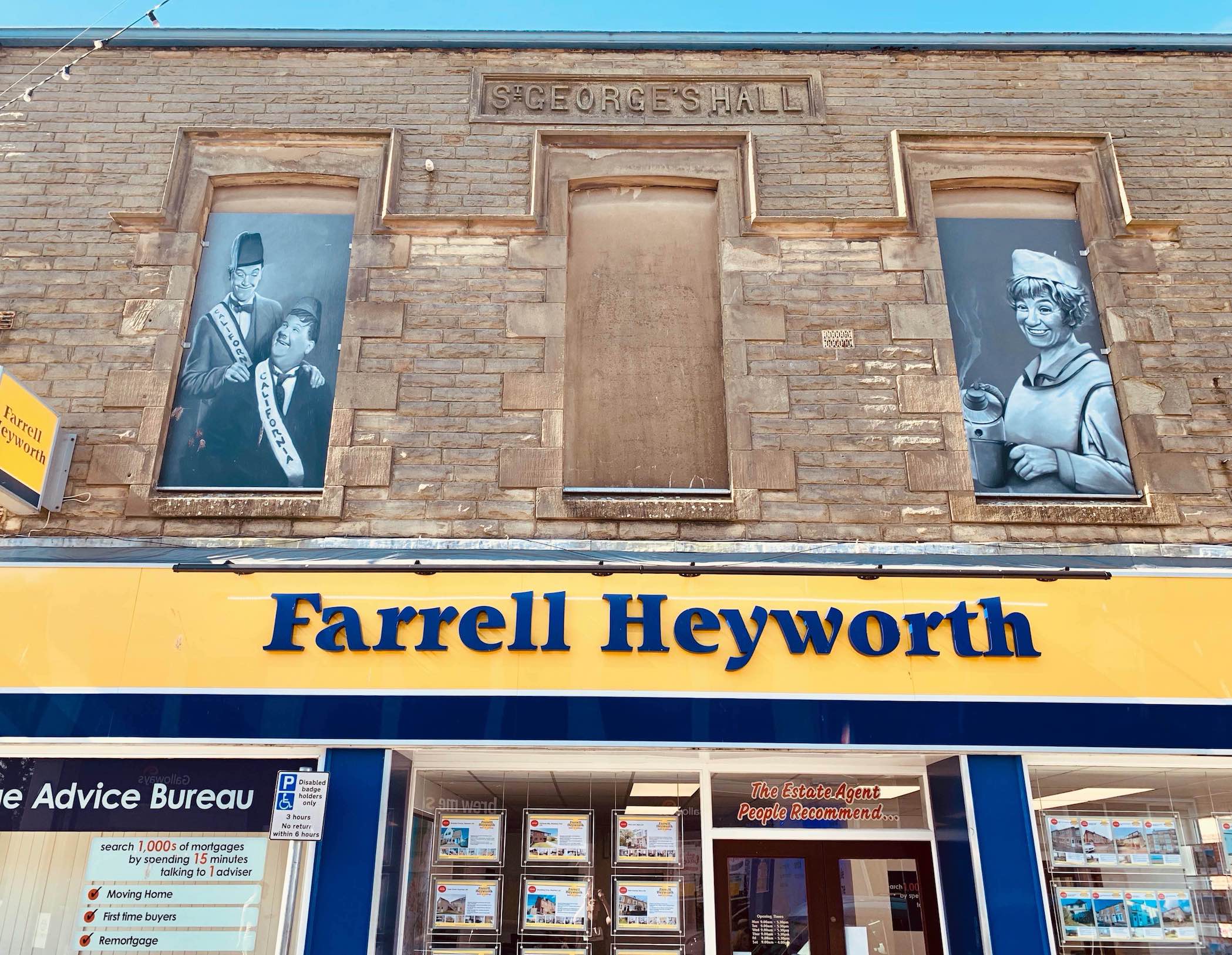 Victoria Wood and Laurel and Hardy murals in Morecambe