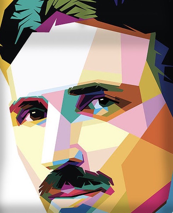 Nikola Tesla colourful face.