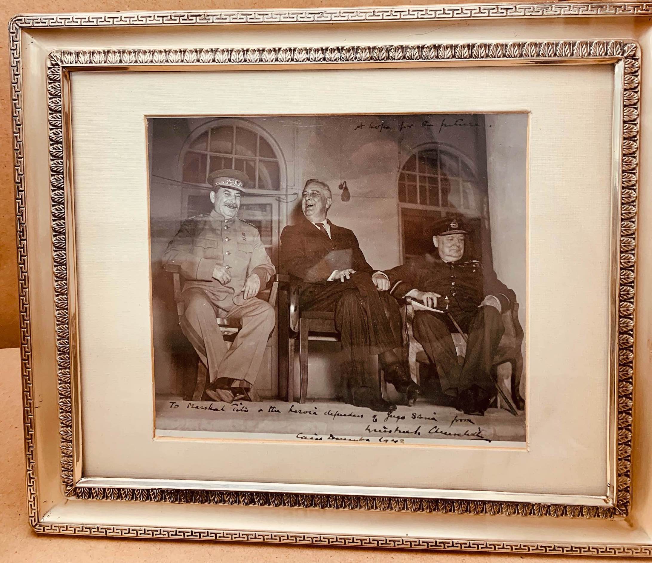 Signed photograph of Joseph Stalin Winston Churchill and Franklin Roosevelt 1943
