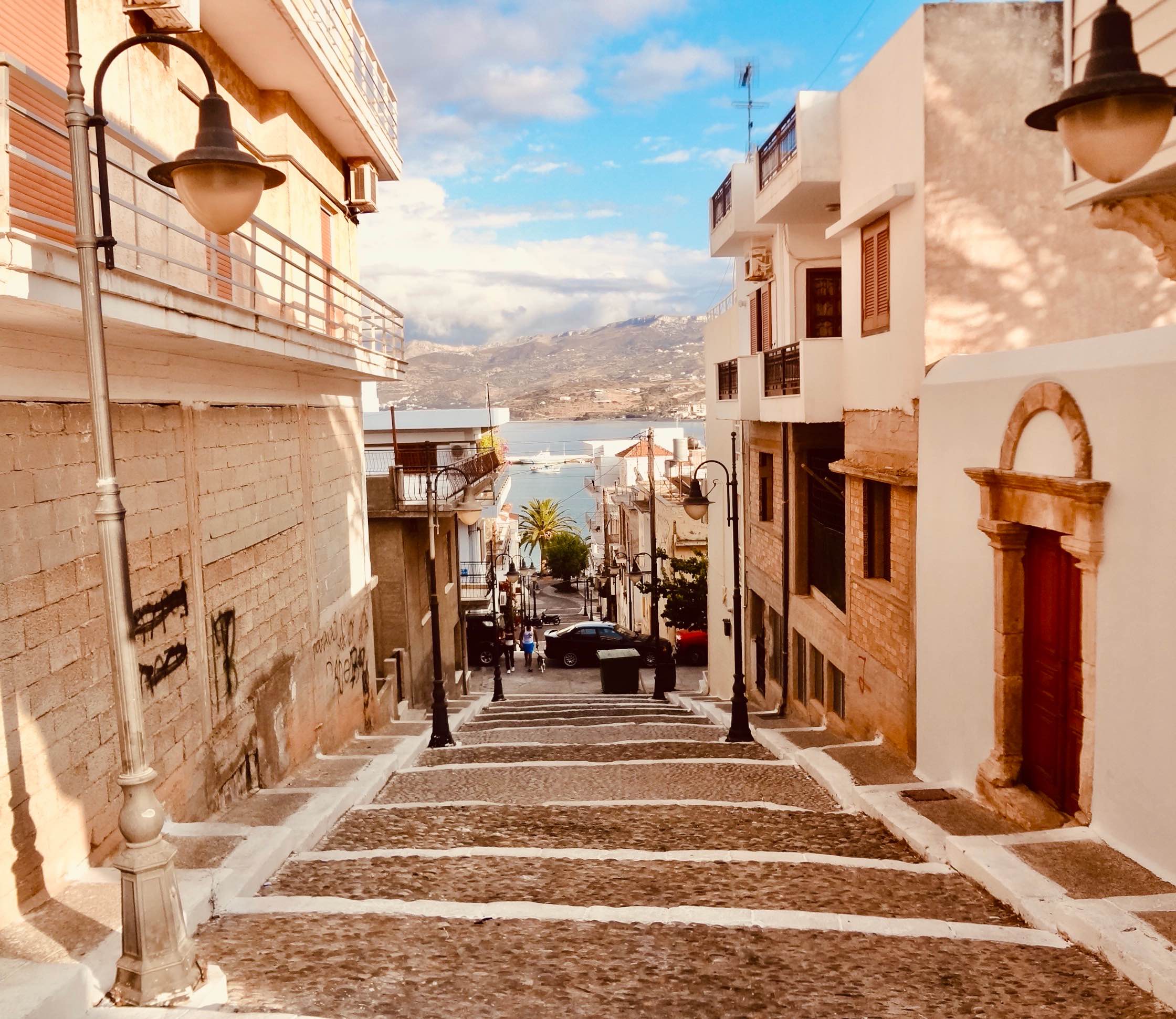 Steep cobbled lane in Sitia Crete.