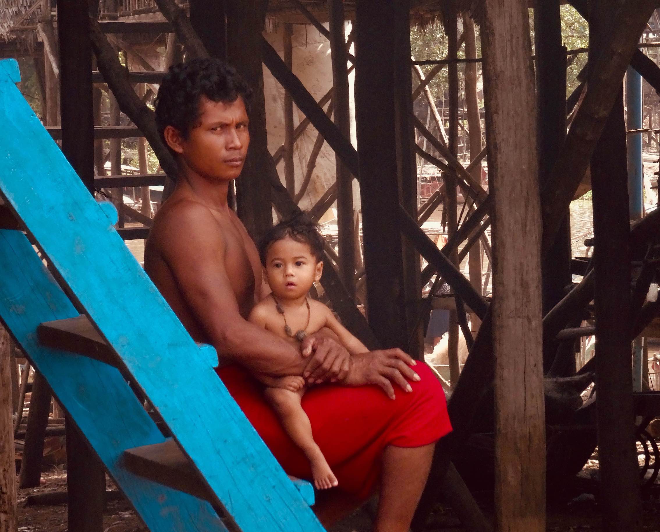 Father and daughter Kampong Phluk Floating Village Cambodia