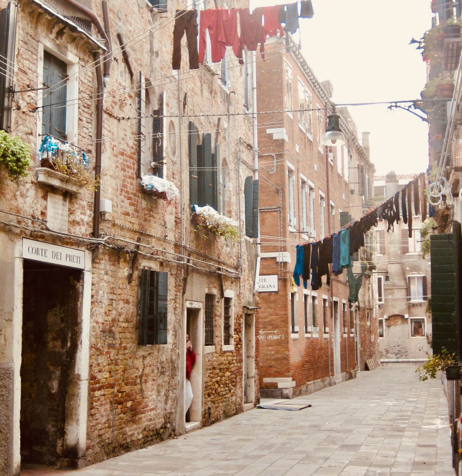 Laundry hanging in a Venice street.