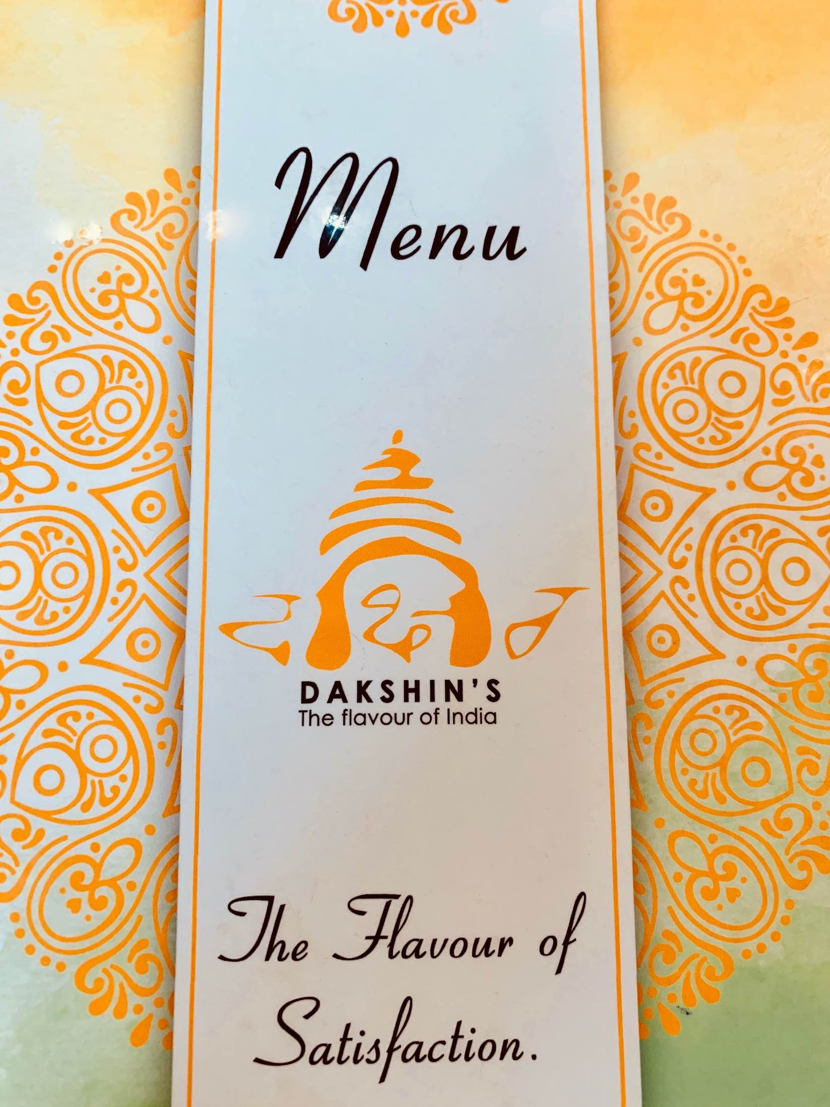The menu at Dakshin's Indian Restaurant in Siem Reap