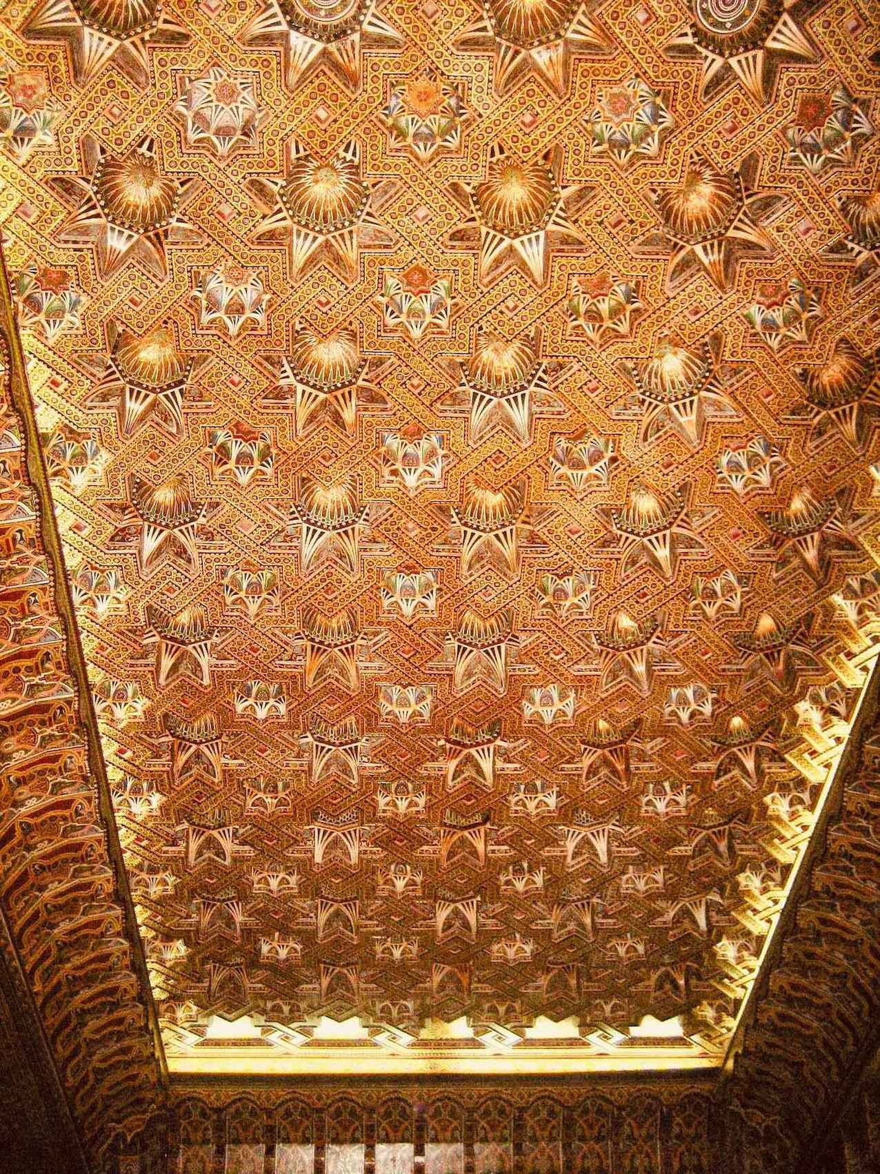 The painted wooden ceiling at Hassan II Mosque