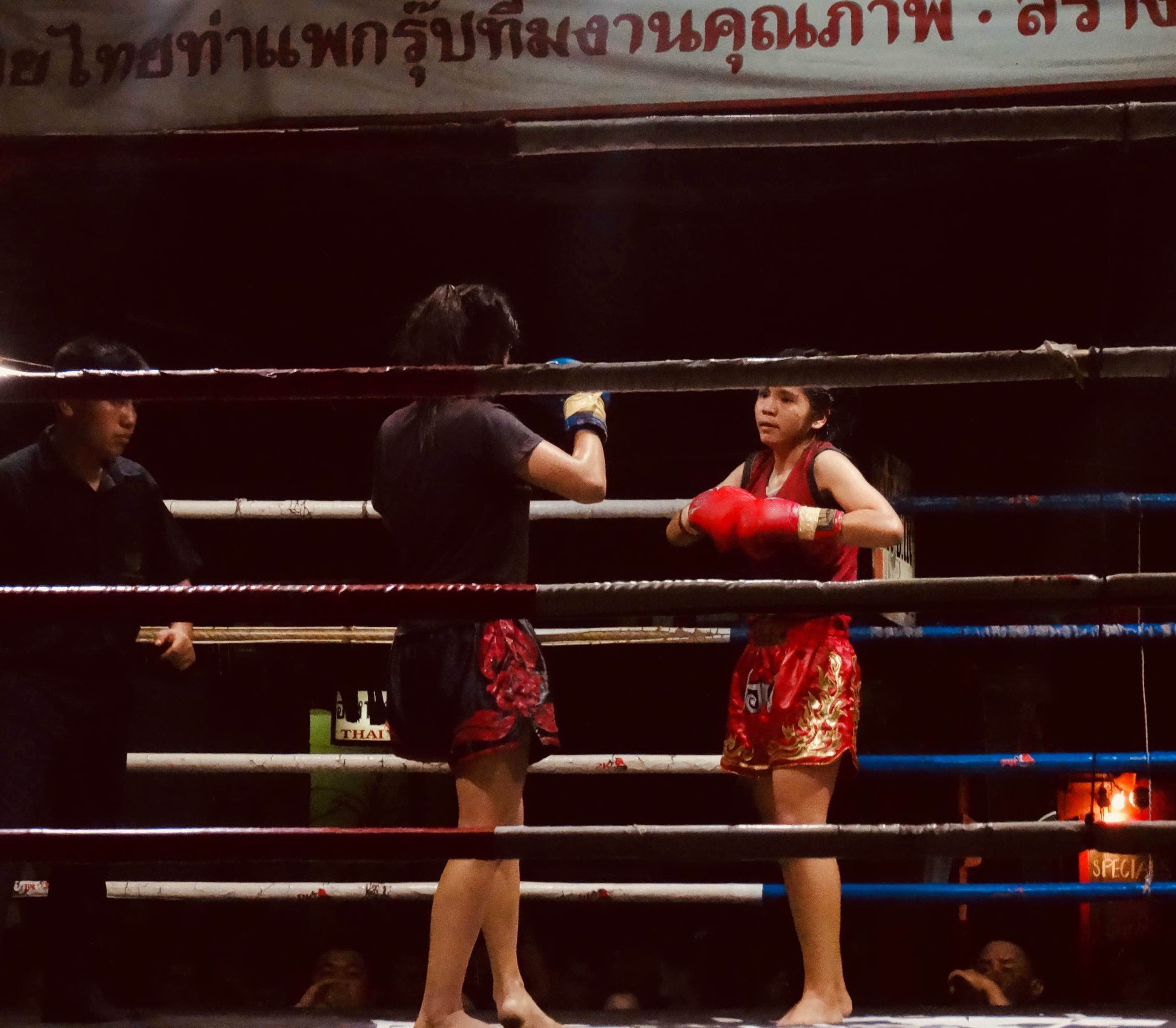 Female Thai Boxing fight Chiang Mai Thailand