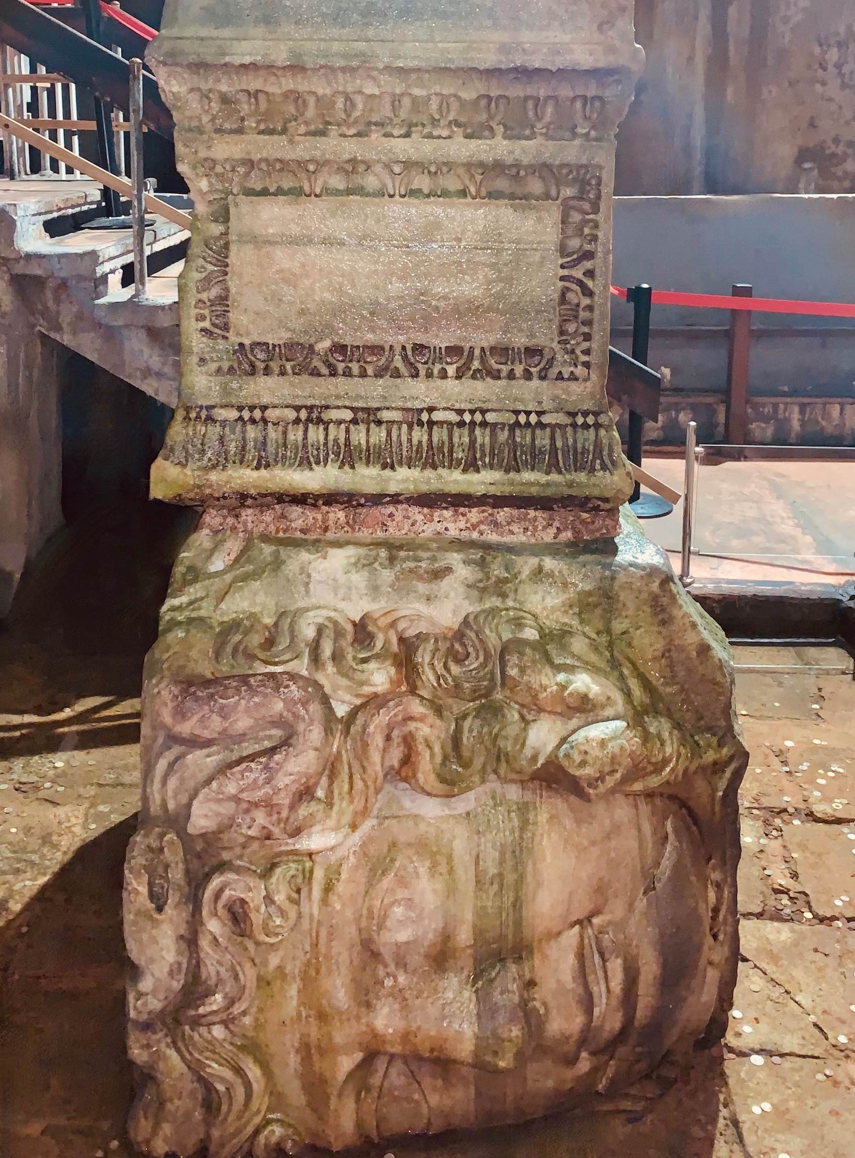 Medusa head column in Cistern Basilica