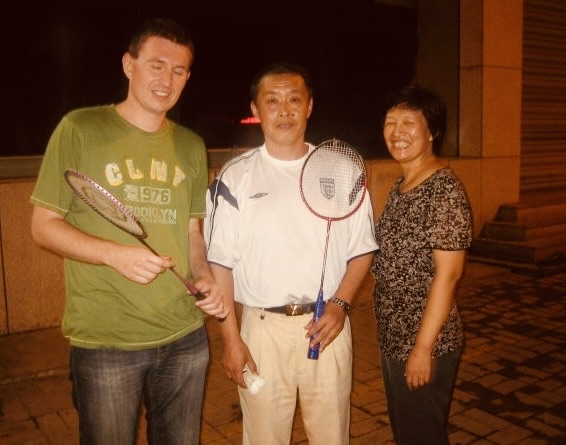 Playing badminton with locals in Jinan China