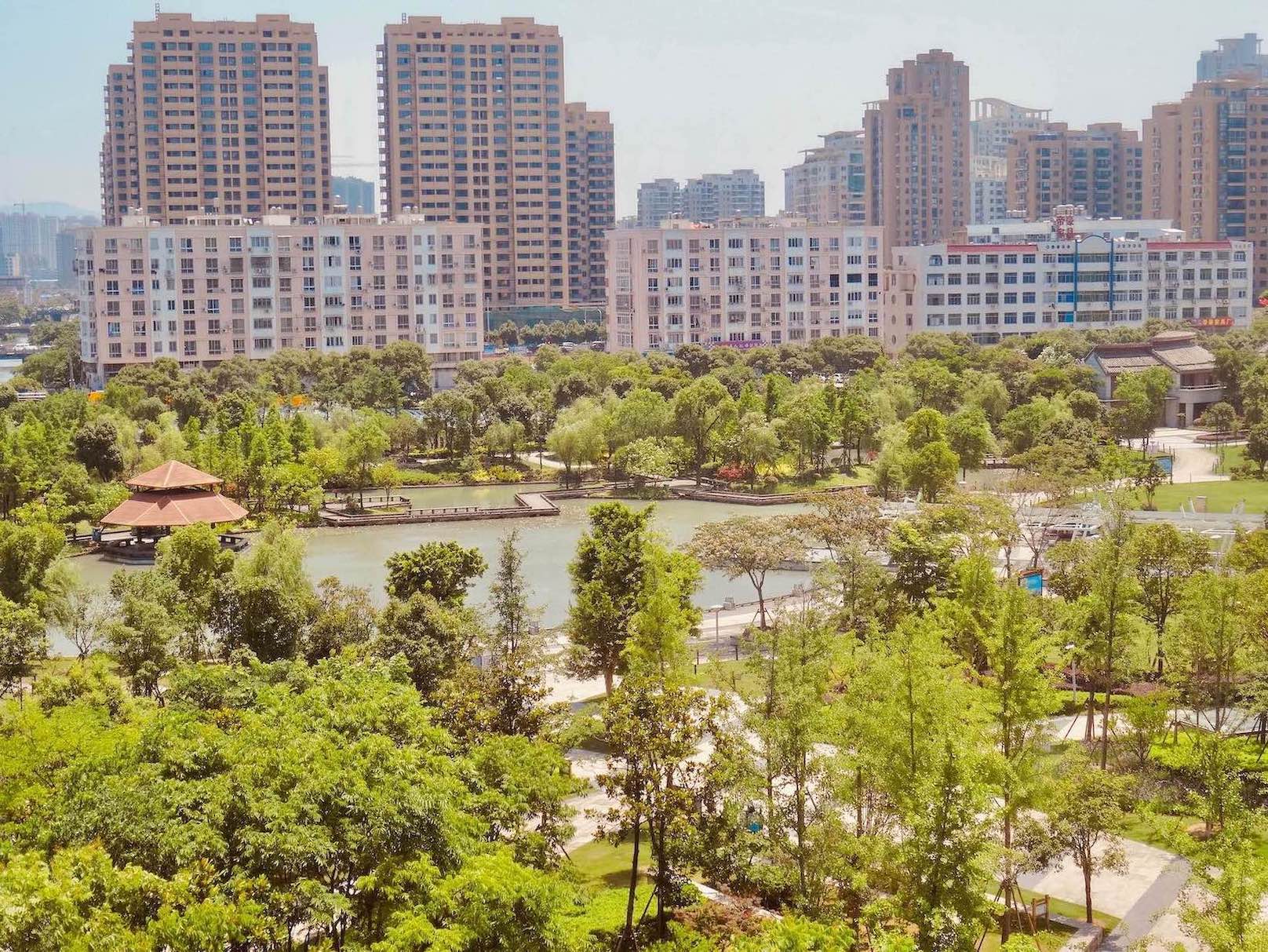 The Chinese city of Rui'an seen from Mingjing Park