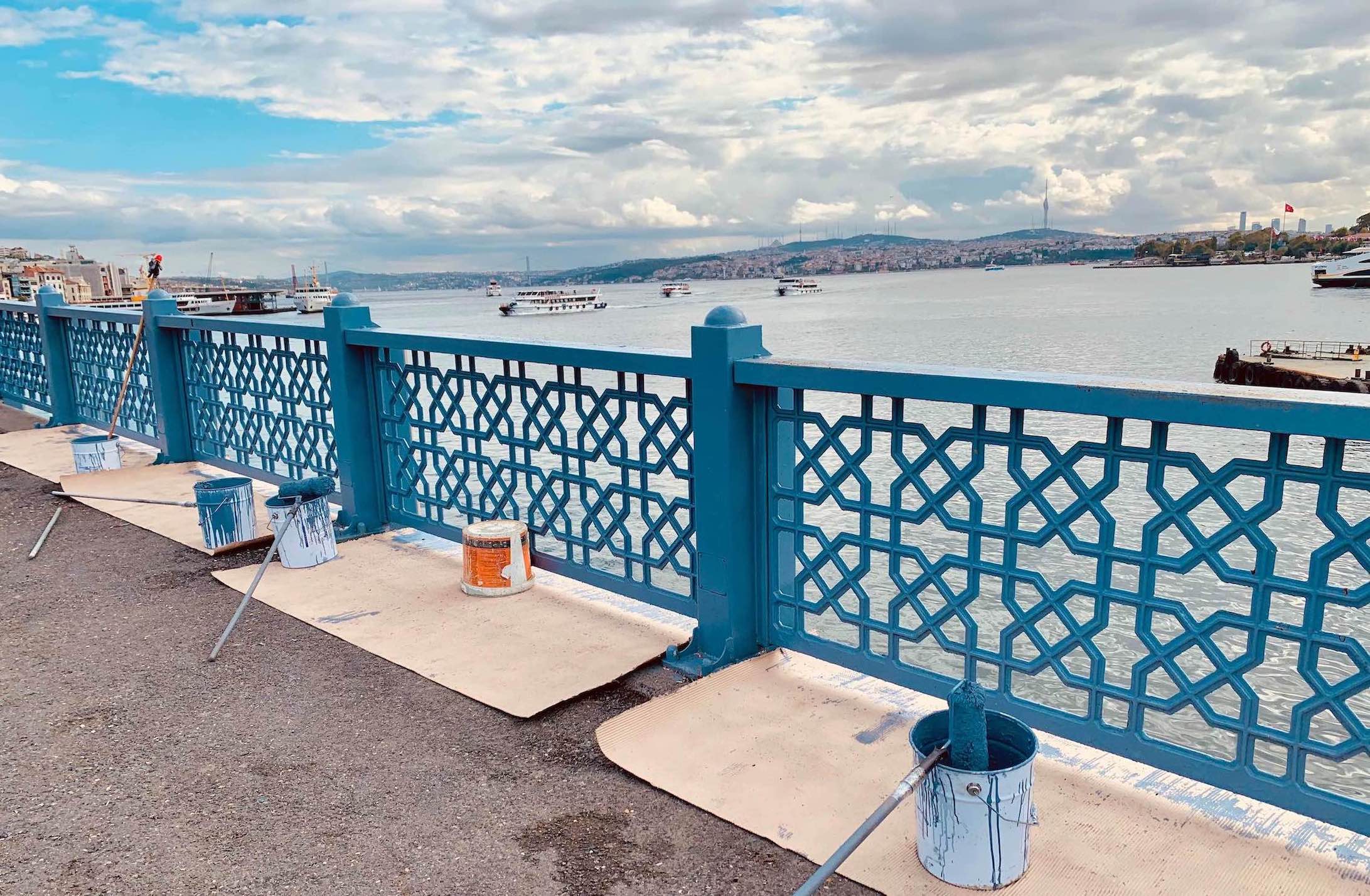 Freshly painted Galata Bridge Istanbul October 2020