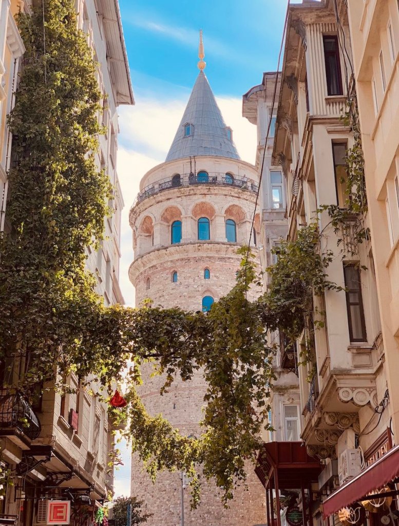 Street view of Galata Tower in Istanbul.