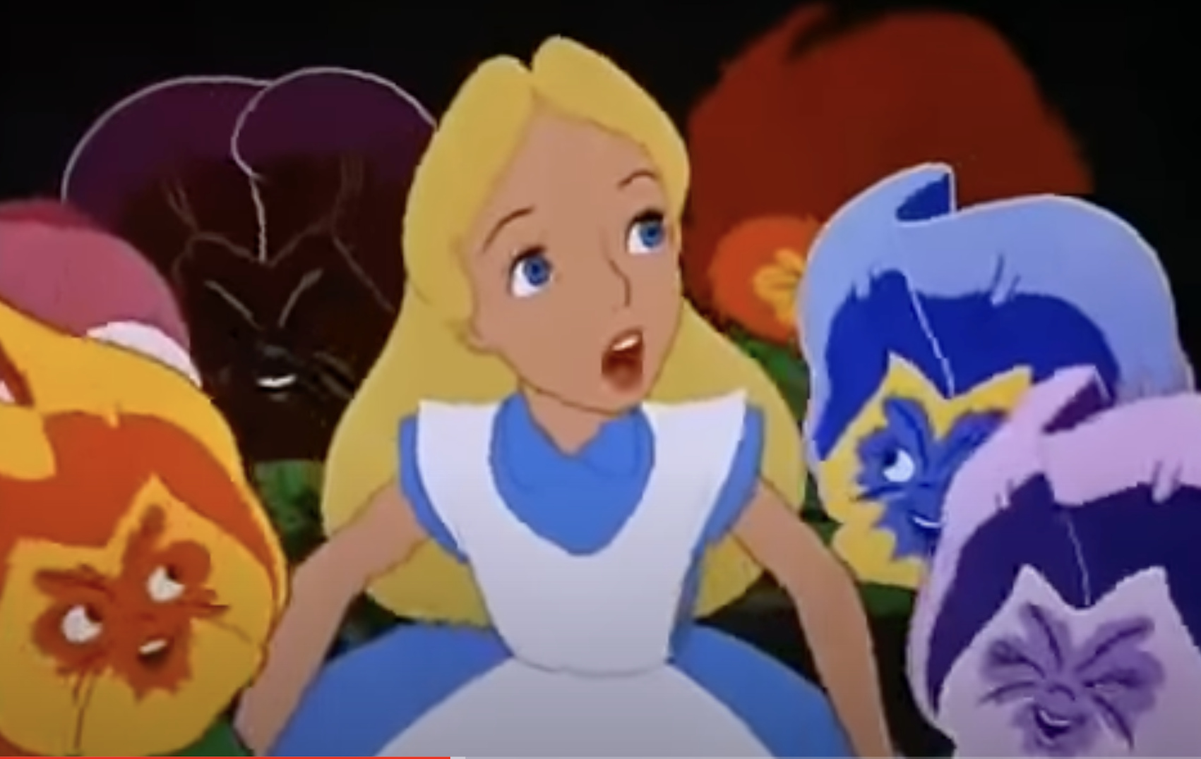 Alice in Wonderland pansies scene.