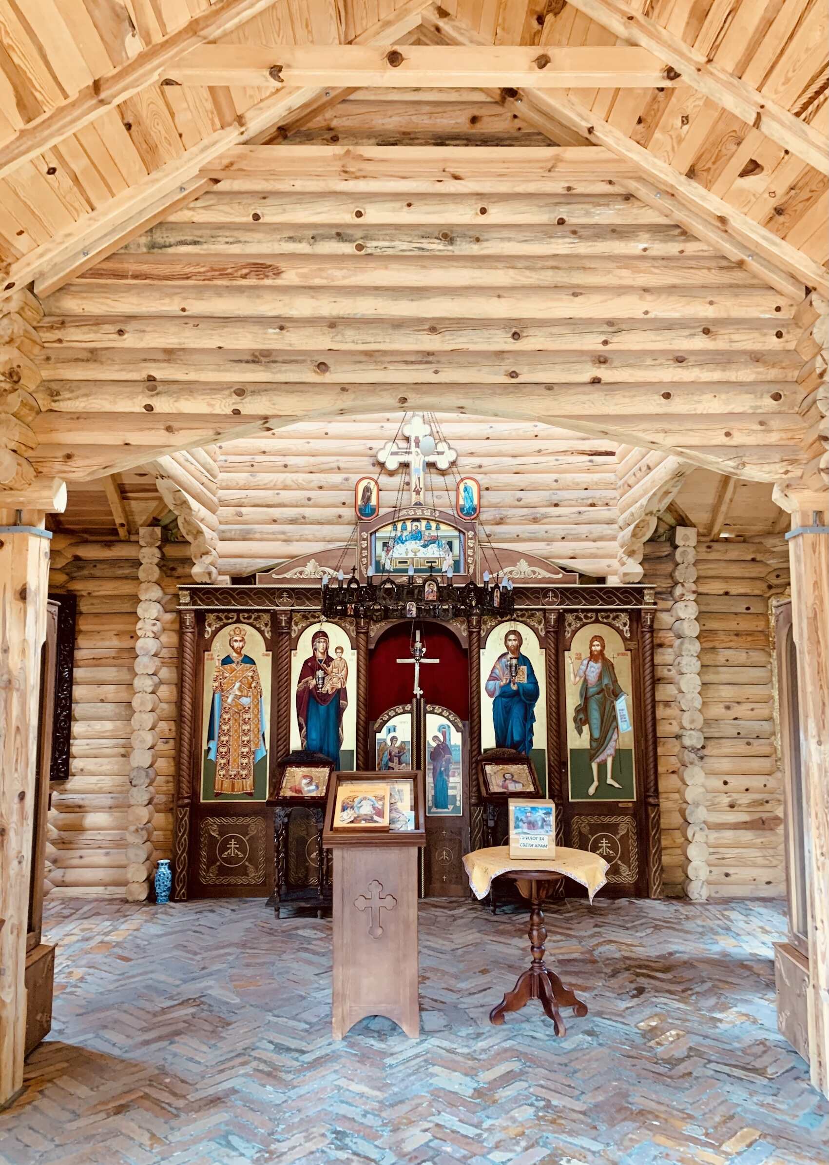 Inside the wooden Orthodox church on Avala Mountain in Belgrade