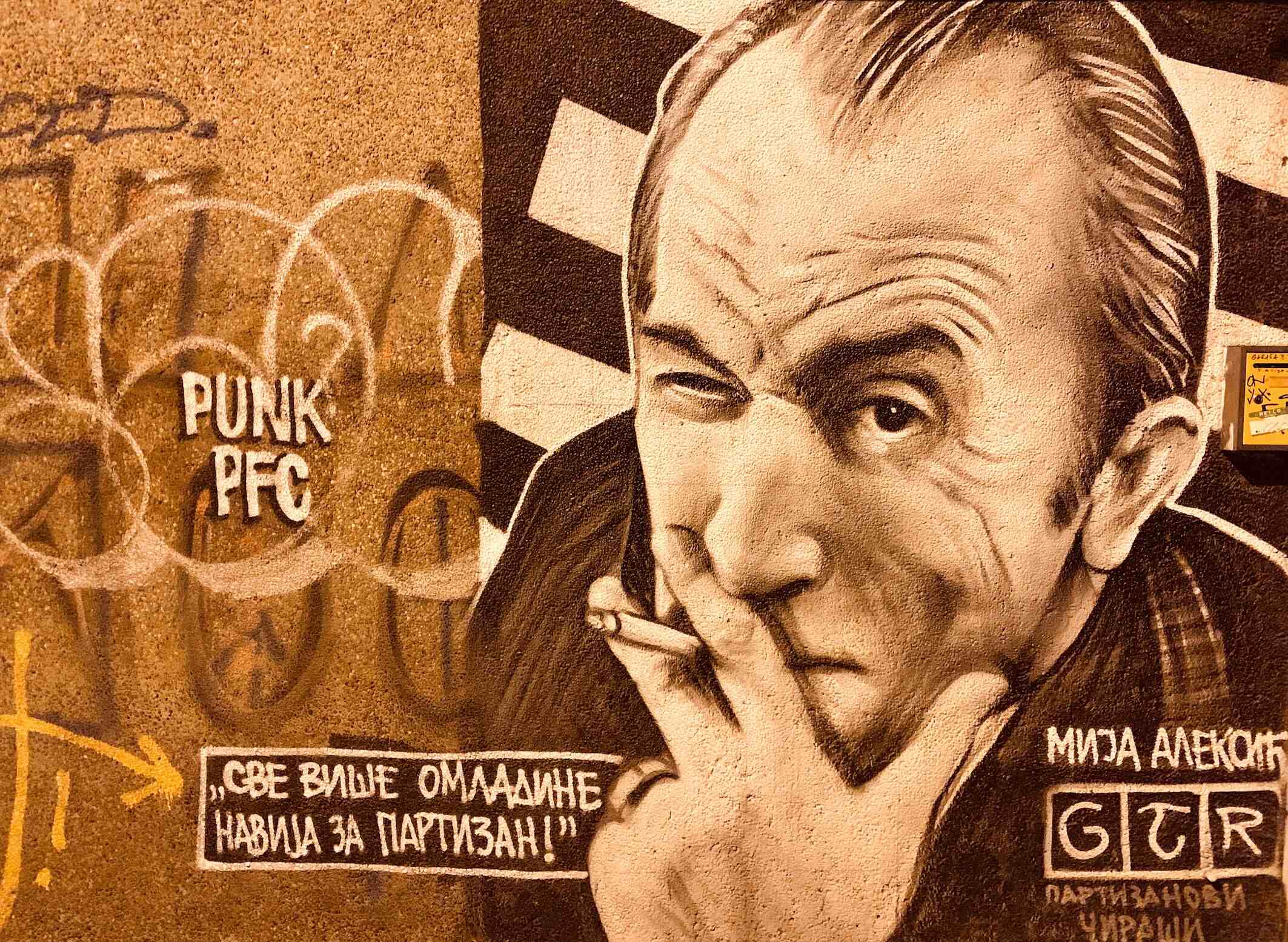 Mural of the Serbian actor Mija Aleksić in Belgrade