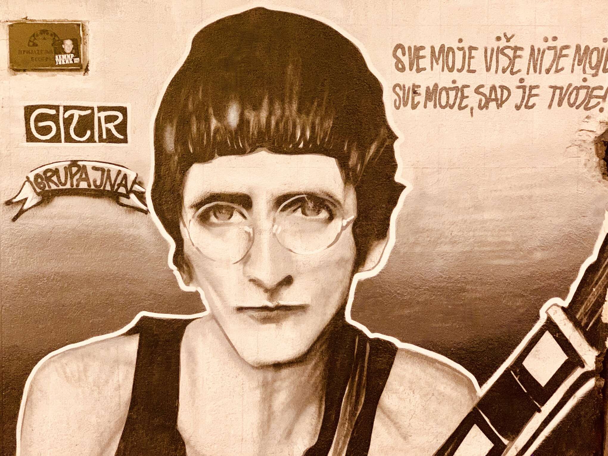 Mural of the Serbian punk rock singer Srđan Gojković Gile in Belgrade